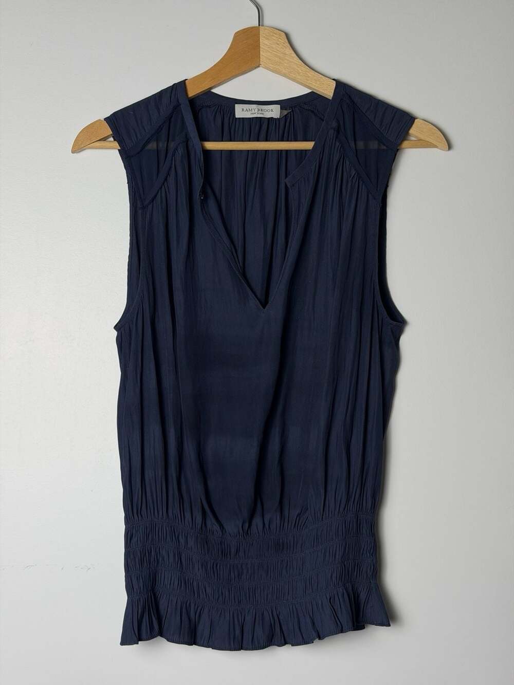 Ramy Brook Sleeveless V-Neck Blouse Navy Blue